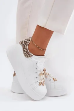 Boto Buty Sportowe Na Platformie|Sneakersy Damskie*Sneakersy Damskie Na Platformie Z Przypinkami Białe Panterka Ocerdia Biały