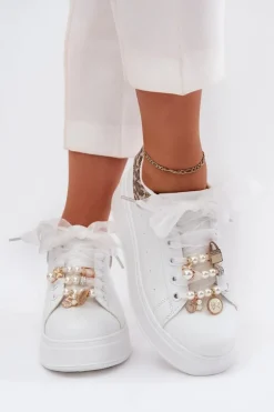 Boto Buty Sportowe Na Platformie|Sneakersy Damskie*Sneakersy Damskie Na Platformie Z Przypinkami Białe Panterka Ocerdia Biały