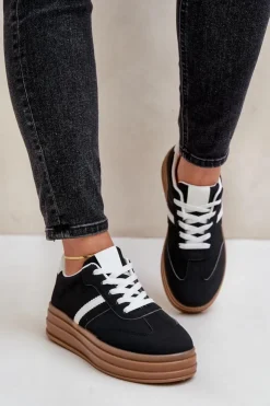 Boto Sneakersy Damskie*Sneakersy Damskie Na Platformie Czarne Dravinnia