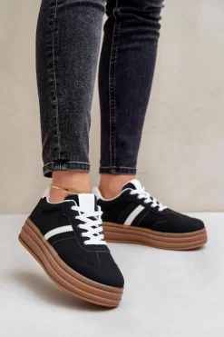 Boto Sneakersy Damskie*Sneakersy Damskie Na Platformie Czarne Dravinnia
