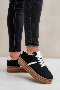 Boto Sneakersy Damskie*Sneakersy Damskie Na Platformie Czarne Dravinnia