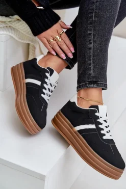 Boto Sneakersy Damskie*Sneakersy Damskie Na Platformie Czarne Dravinnia
