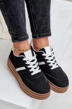Boto Sneakersy Damskie*Sneakersy Damskie Na Platformie Czarne Dravinnia