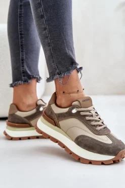 Online Buty damskie Vinceza Sneakersy Damskie Na Platformie Ze Skóry Naturalnej Vinceza 41465 Beżowe