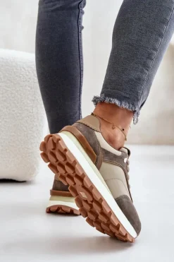 Online Buty damskie Vinceza Sneakersy Damskie Na Platformie Ze Skóry Naturalnej Vinceza 41465 Beżowe