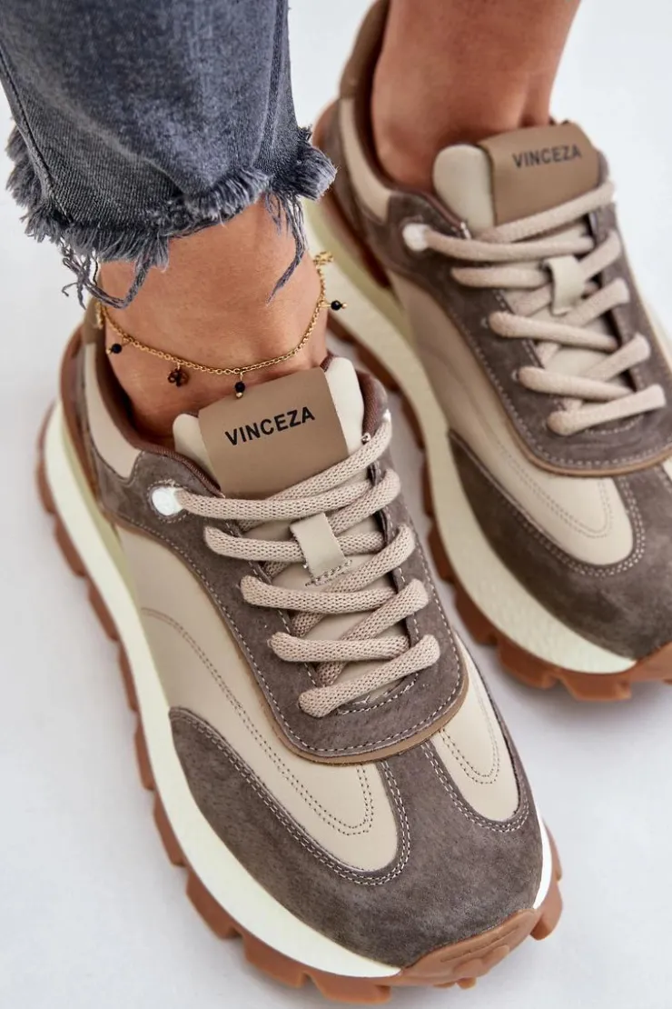 Online Buty damskie Vinceza Sneakersy Damskie Na Platformie Ze Skóry Naturalnej Vinceza 41465 Beżowe