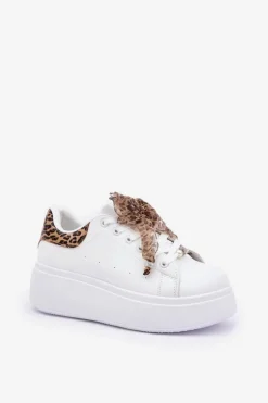 Damskie Boto Sneakersy Damskie Na Platformie Z Panterką Białe Lerissna