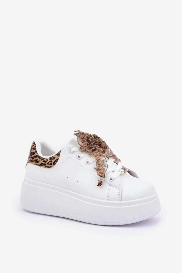Damskie Boto Sneakersy Damskie Na Platformie Z Panterką Białe Lerissna