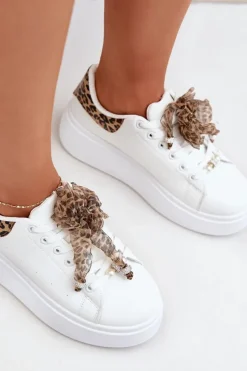 Damskie Boto Sneakersy Damskie Na Platformie Z Panterką Białe Lerissna