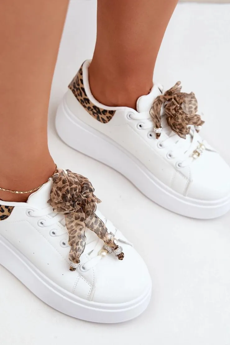 Damskie Boto Sneakersy Damskie Na Platformie Z Panterką Białe Lerissna