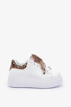 Damskie Boto Sneakersy Damskie Na Platformie Z Panterką Białe Lerissna