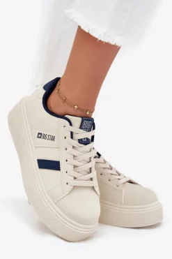 Big Star Shoes Buty Sportowe Big Star|Sneakersy Damskie*Sneakersy Damskie Na Platformie Big Star SS274347 Jasnobeżowe