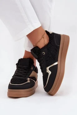 Discount Boto Sneakersy Damskie Na Platformie Z Futerkiem Typu Baranek Czarne Frelina