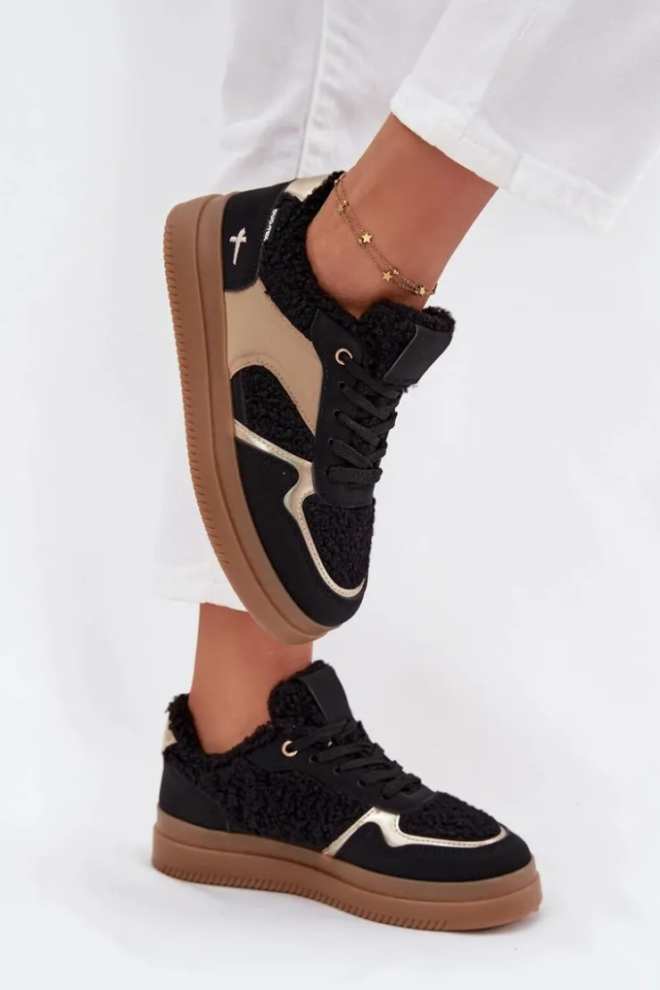 Discount Boto Sneakersy Damskie Na Platformie Z Futerkiem Typu Baranek Czarne Frelina