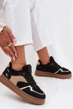Discount Boto Sneakersy Damskie Na Platformie Z Futerkiem Typu Baranek Czarne Frelina