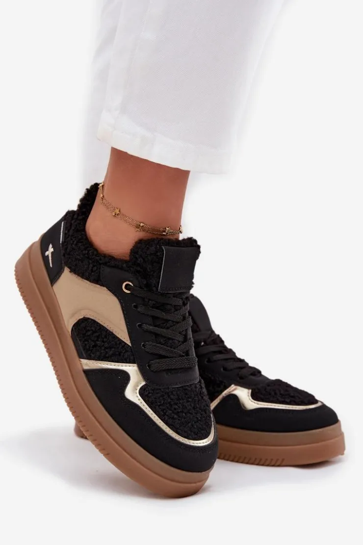 Discount Boto Sneakersy Damskie Na Platformie Z Futerkiem Typu Baranek Czarne Frelina