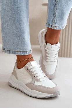 Outlet Boto Sneakersy Damskie Na Platformie Z Eko Skóry Białe Issatta