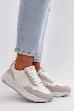 Outlet Boto Sneakersy Damskie Na Platformie Z Eko Skóry Białe Issatta