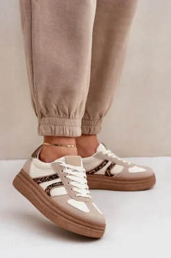 Outlet Boto Sneakersy Damskie Na Platformie Beżowe Lesida