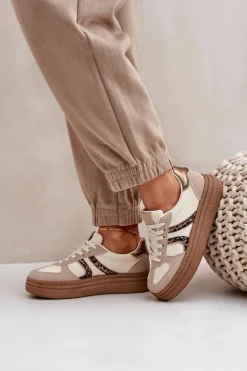 Outlet Boto Sneakersy Damskie Na Platformie Beżowe Lesida