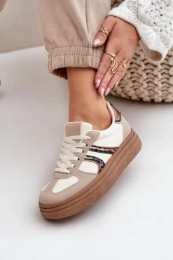 Outlet Boto Sneakersy Damskie Na Platformie Beżowe Lesida