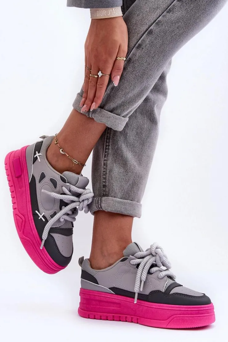 Damskie Boto Sneakersy Damskie Na Platformie Szare Finos