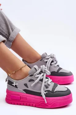 Damskie Boto Sneakersy Damskie Na Platformie Szare Finos