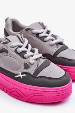 Damskie Boto Sneakersy Damskie Na Platformie Szare Finos