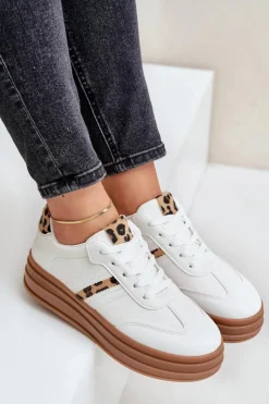 Boto Sneakersy Damskie*Sneakersy Damskie Na Platformie Panterka Białe Dravinnia Biały
