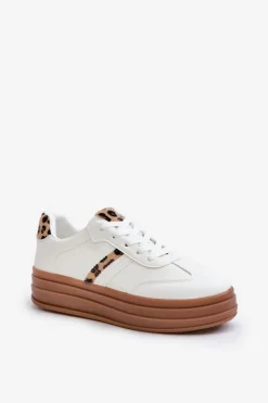 Boto Sneakersy Damskie*Sneakersy Damskie Na Platformie Panterka Białe Dravinnia Biały