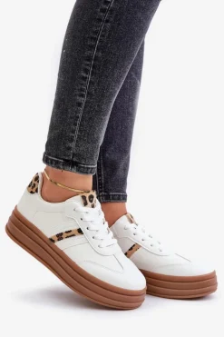 Boto Sneakersy Damskie*Sneakersy Damskie Na Platformie Panterka Białe Dravinnia Biały
