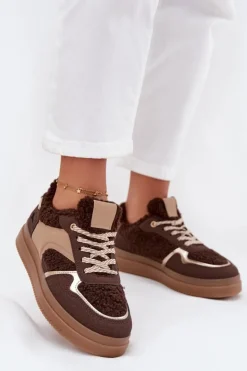 Boto Buty Sportowe Na Platformie|Sneakersy Damskie*Sneakersy Damskie Na Platformie Z Futerkiem Typu Baranek Brązowe Frelina