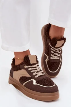Boto Buty Sportowe Na Platformie|Sneakersy Damskie*Sneakersy Damskie Na Platformie Z Futerkiem Typu Baranek Brązowe Frelina