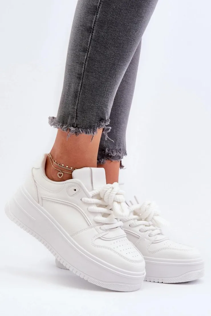 Damskie Boto Sneakersy Damskie Na Platformie Eko Skóra Białe Vhisper