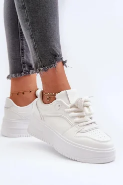 Damskie Boto Sneakersy Damskie Na Platformie Eko Skóra Białe Vhisper
