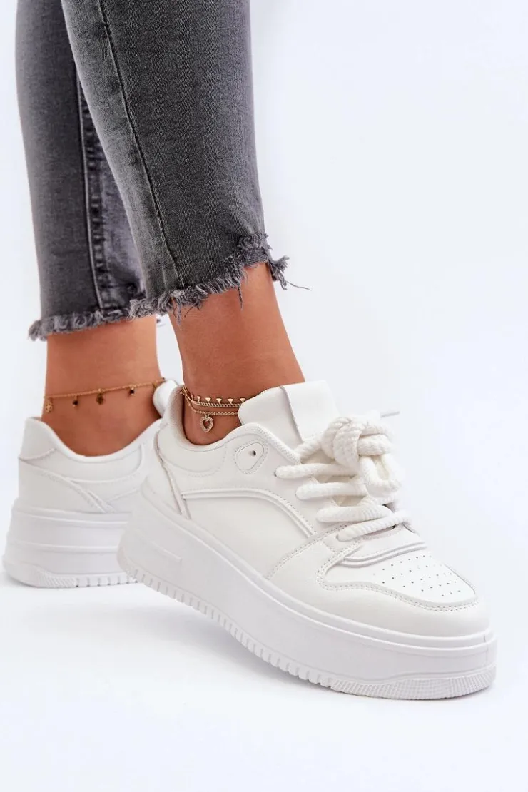 Damskie Boto Sneakersy Damskie Na Platformie Eko Skóra Białe Vhisper