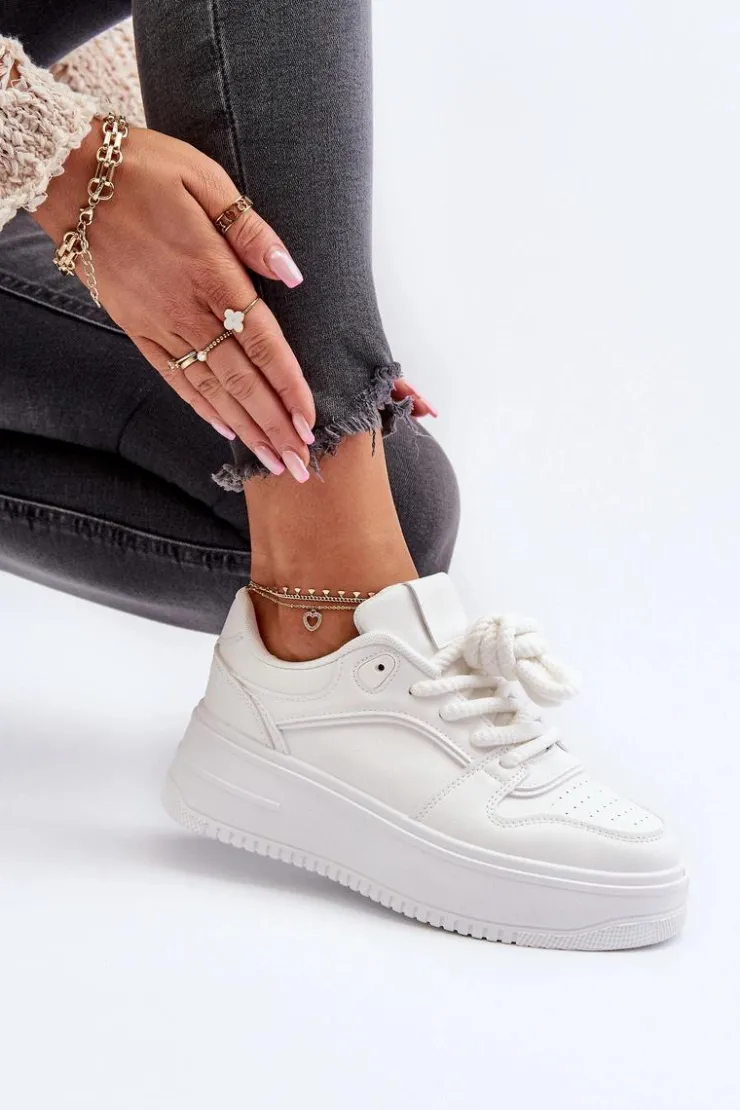 Damskie Boto Sneakersy Damskie Na Platformie Eko Skóra Białe Vhisper
