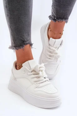Damskie Boto Sneakersy Damskie Na Platformie Eko Skóra Białe Vhisper