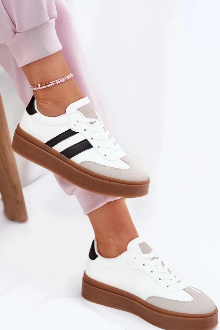 Boto Sneakersy Damskie*Sneakersy Damskie Na Platformie Z Eko Skóry Białe Elaraven