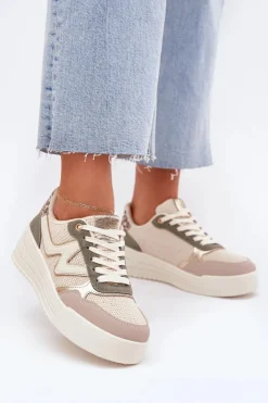 Damskie Boto Sneakersy Damskie Na Platformie Panterka Beżowe Kelsia