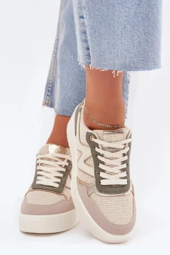 Damskie Boto Sneakersy Damskie Na Platformie Panterka Beżowe Kelsia