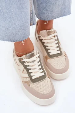 Damskie Boto Sneakersy Damskie Na Platformie Panterka Beżowe Kelsia