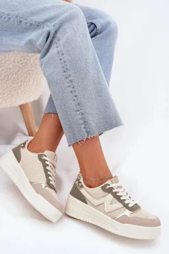 Damskie Boto Sneakersy Damskie Na Platformie Panterka Beżowe Kelsia