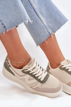 Damskie Boto Sneakersy Damskie Na Platformie Panterka Beżowe Kelsia