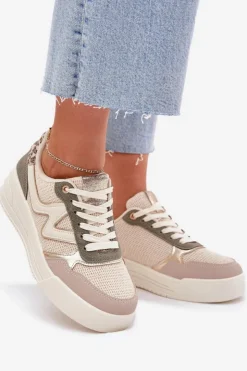 Damskie Boto Sneakersy Damskie Na Platformie Panterka Beżowe Kelsia