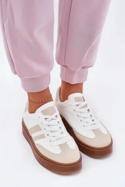 Damskie Evento Sneakersy Damskie Na Platformie Z Eko Skóry Beżowo-Białe Ediriella