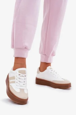 Damskie Evento Sneakersy Damskie Na Platformie Z Eko Skóry Beżowo-Białe Ediriella