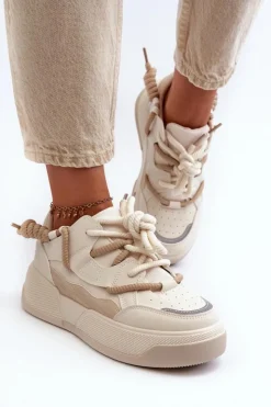 Boto Sneakersy Damskie*Sneakersy Damskie Na Platformie Beżowe Moariella Beżowy