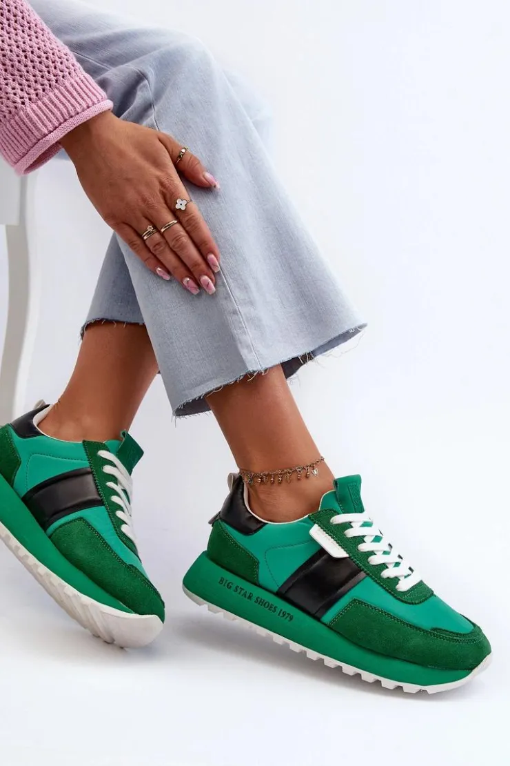 Big Star Shoes Buty Sportowe Na Platformie|Buty Sportowe Big Star*Sneakersy Damskie Na Platformie Big Star NN274501 Memory Foam System Zielone