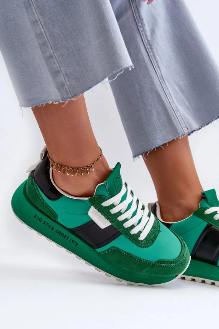 Big Star Shoes Buty Sportowe Na Platformie|Buty Sportowe Big Star*Sneakersy Damskie Na Platformie Big Star NN274501 Memory Foam System Zielone